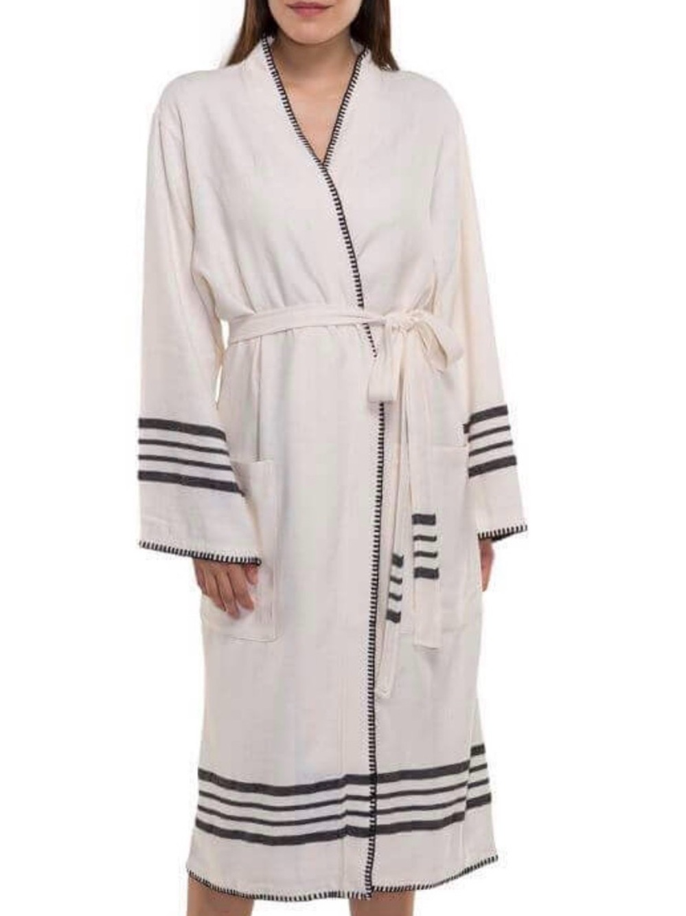 Buldano Organic Turkish Cotton Kimono Bathrobe, L 🤍🖤